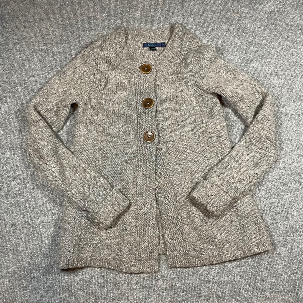Boden Cardigan Sweater Womens Small Gray Wool Angora Blend Big Button Front
